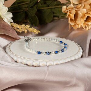 Bracelet Adjustable handmade Clear Crystal Turkish Eye For women Color Blue Gift